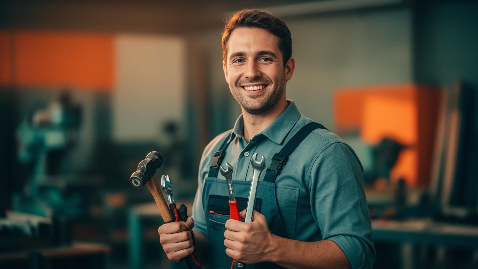 Belgische vakman met gereedschap, klaar om je klus uit te voeren